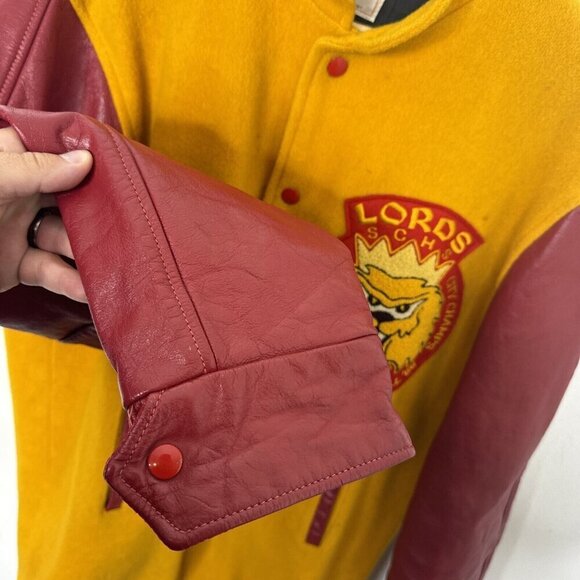 Vintage 1966 Varsity Men M/L Basketball Lords Edmonton Leather Wool Jacket - Picture 5 of 11